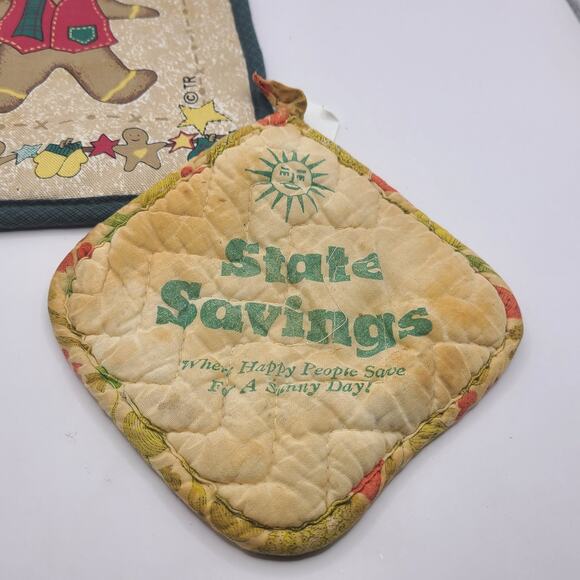 VINTAGE  CHRISTMAS ART  WHITE GREEN COTTON  HOT PAD POTHOLDER - Picture 9 of 10